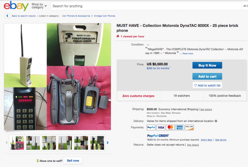 Motorola DynaTAC 8000x set on sale for $ 5,500 on Ebay