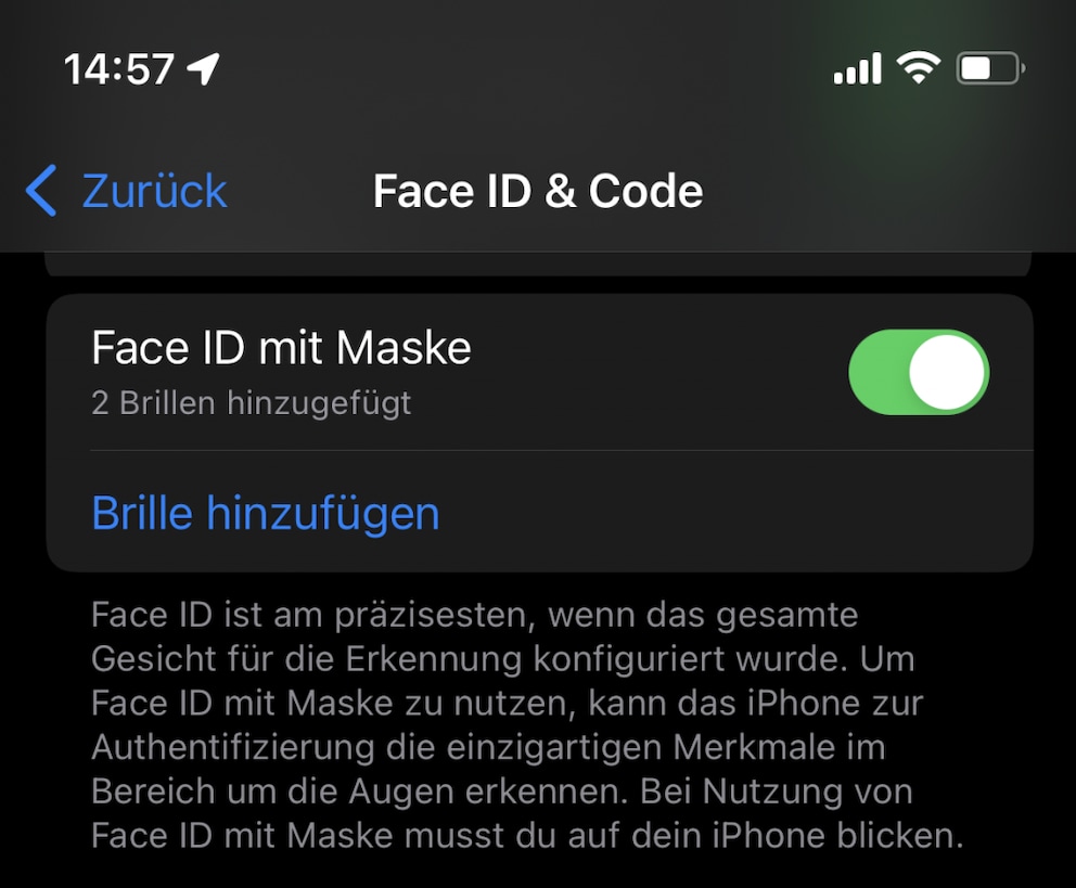 Unter iOS 15.4 latest sich Face ID with Maske nutzen