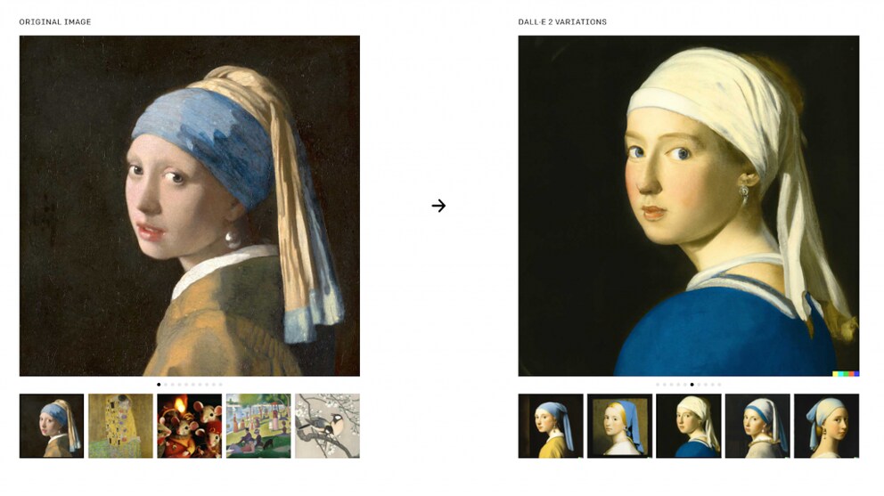 Artificial intelligence creates new art by creating variations from input artworks.